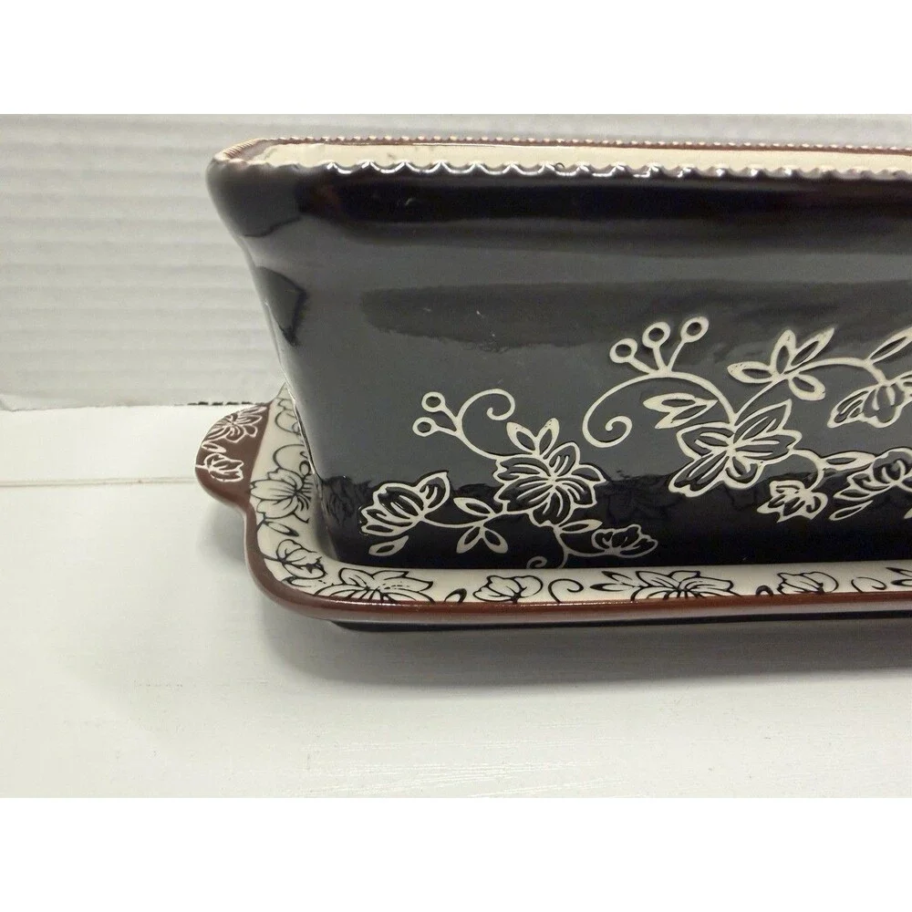 3 Pc TEMP-TATIONS Floral Lace 1 Quart Loaf Bakeware w/Lid & Hotplate